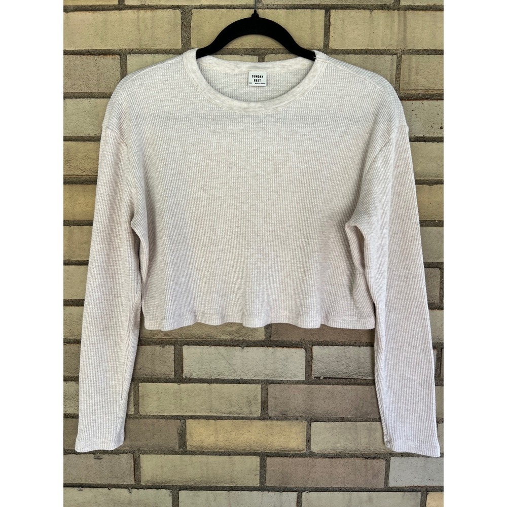 Sunday Best Aritzia Oatmeal Waffle Knit Cropped Long Sleeve Thermal Top Size XS